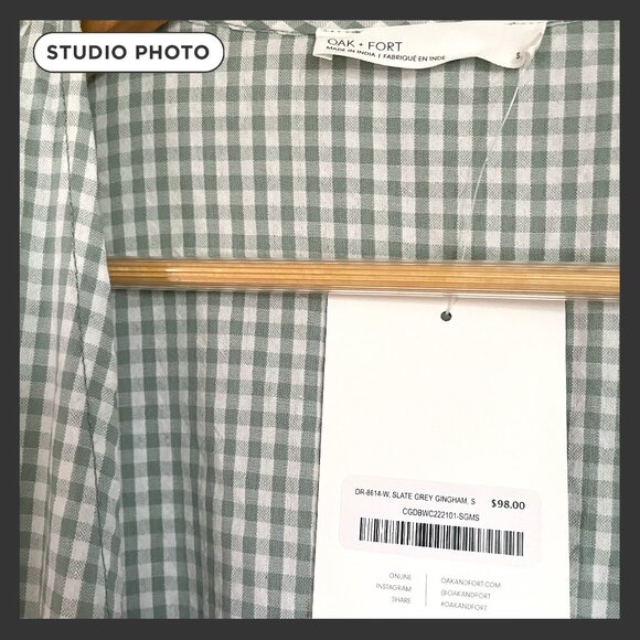 OAK + FORT, Green Gingham Wrap Dress, Small - Picture 6 of 7